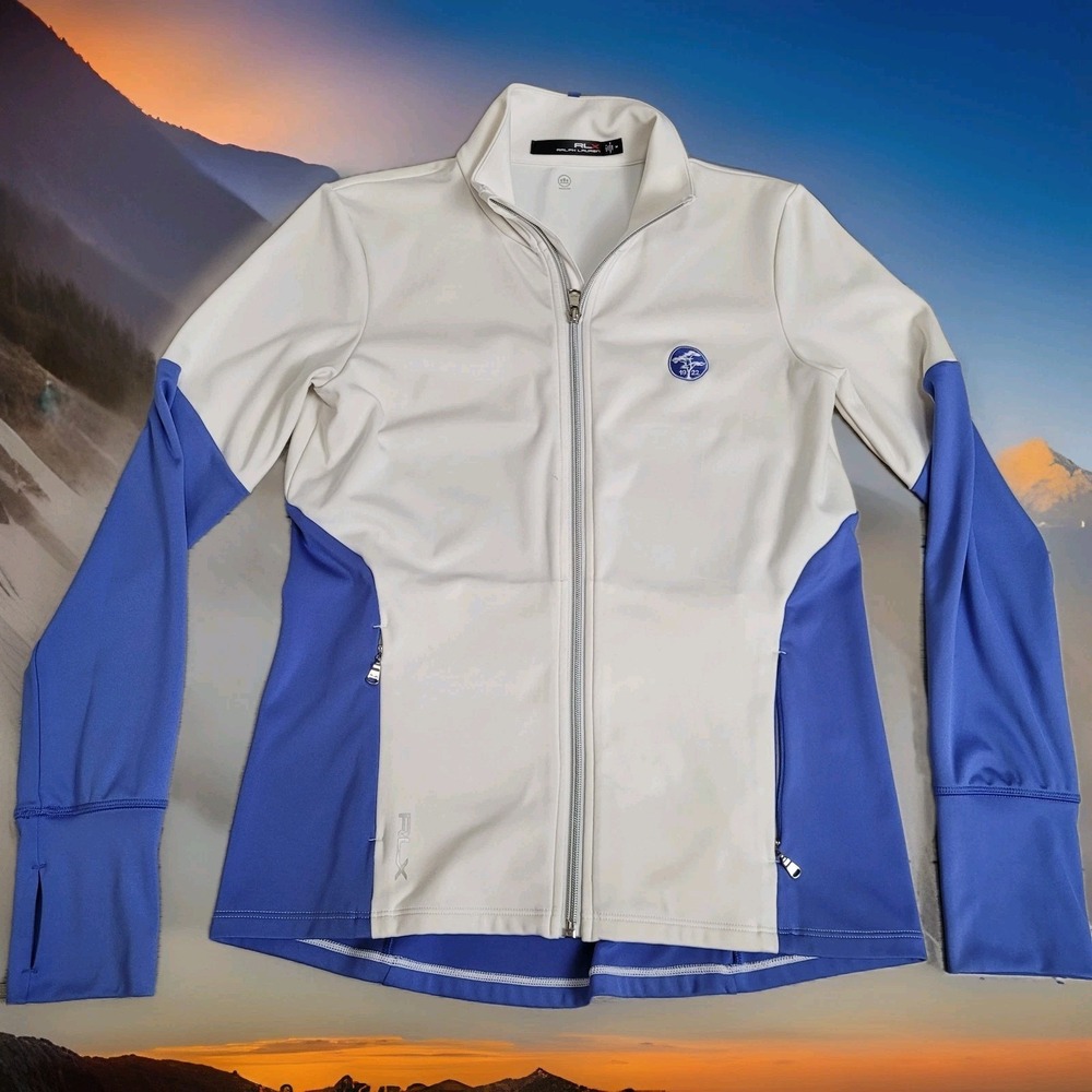 ⛳RLX Ralph‎ Lauren Women's Golf Jacket Medium White Blue Zip Stretch Wicking